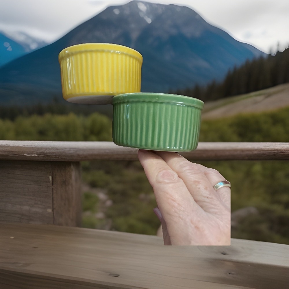 Lot SET OF 2 Emile Henry Ramekins #40-08 Sm Soufflé Custard Cups FRANCE Multi